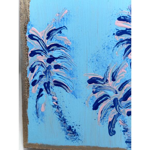 Lilly Inspired Palm Tree Art Decor Pink Green Hand Painted Wall Art 5x5 Wood - Picture 3 of 9